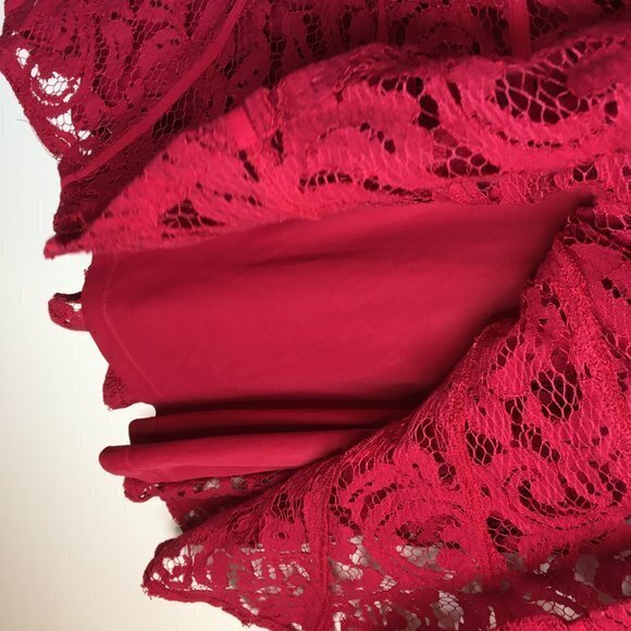 Adrianna Papell Red Lace Short Sleeve Stretchy Dress Womens Size 6 Lined - Picture 5 of 6